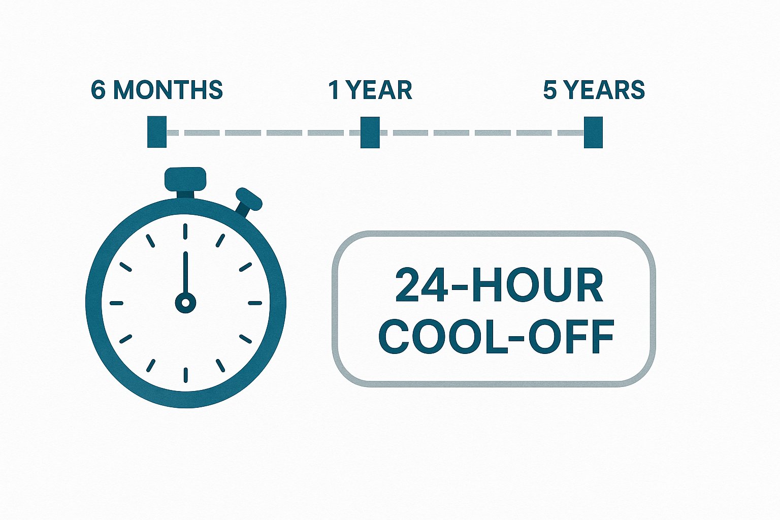 Diagram showing the GamStop enrolment steps, the three period lengths and the cool-off window